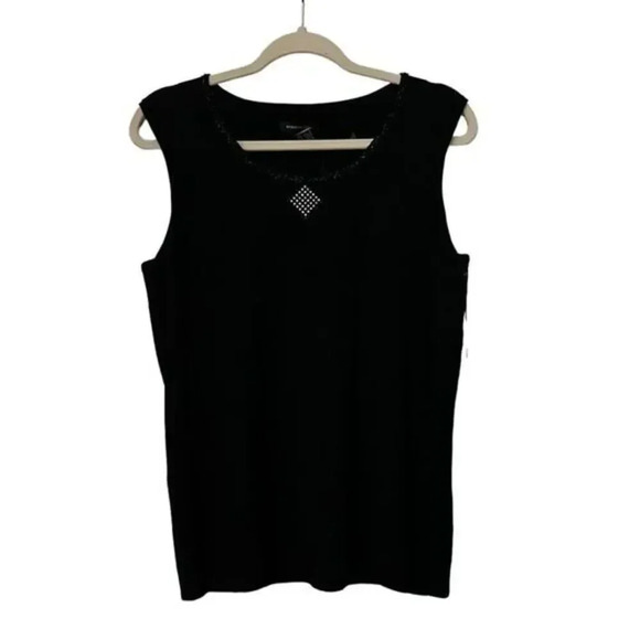 BCBG Maxazria Sequins Diamond Sleeveless Sweater Black Silver 2X - Picture 9 of 10